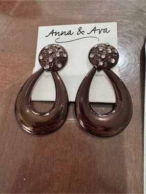 Anna & Ava Chocolate Brown Teardrop Hoop Earrings with Crystal Accents
